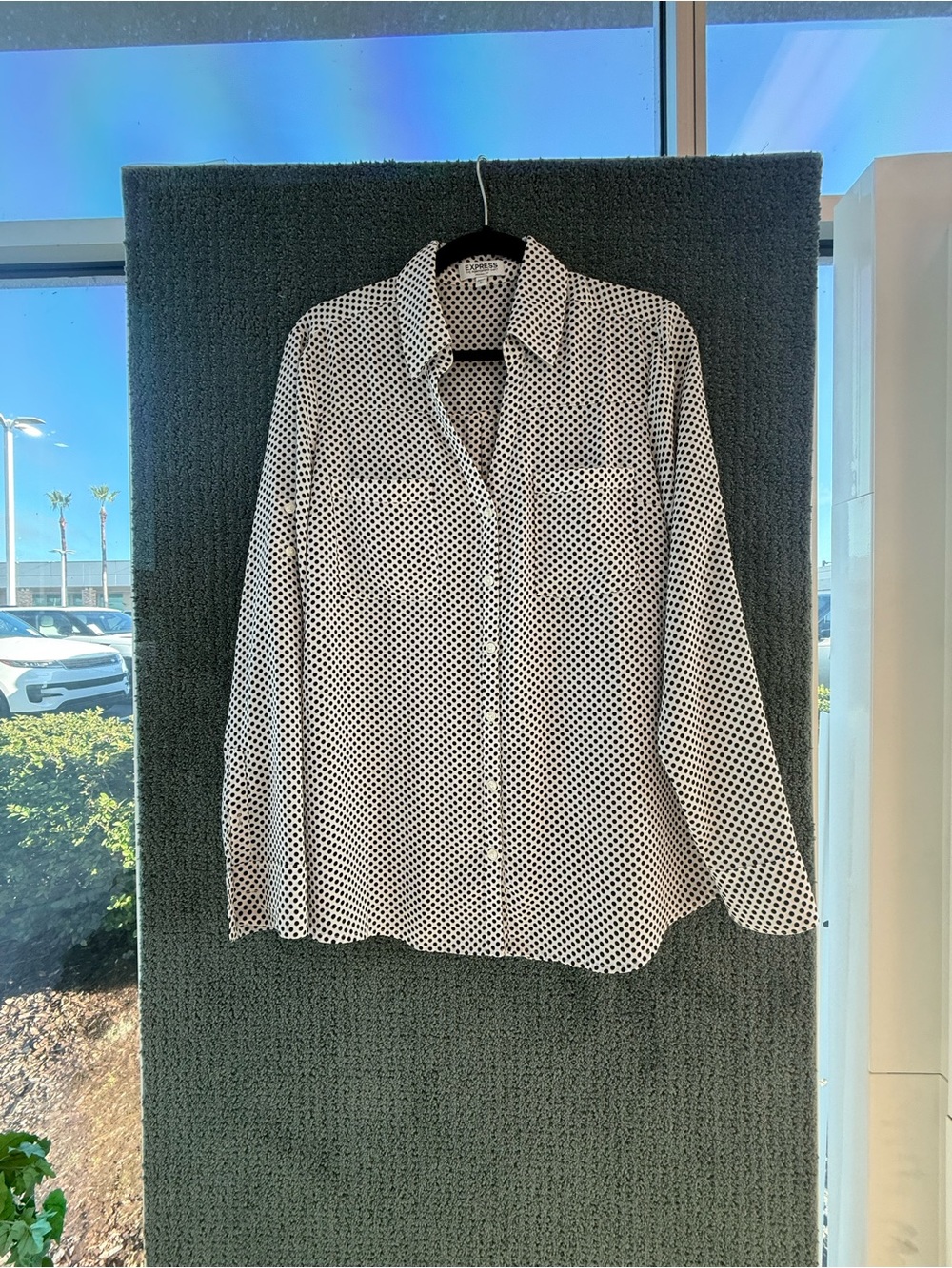 Express Portofino Polka Dot Button-Up Blouse - White/Black